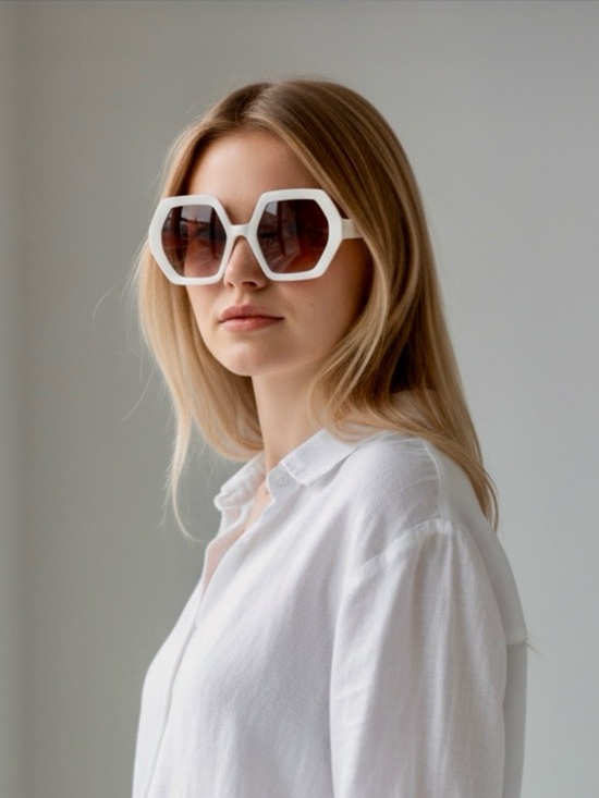 White Frame Women\'s Sunglasses with Gradient Lenses main image 5